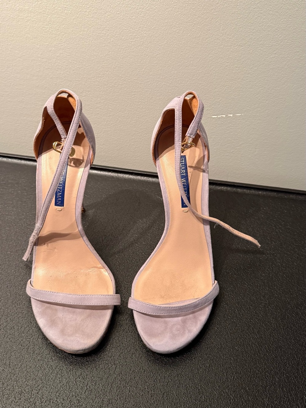 Stuart Weitzman Pastel Lilac Suede Ankle-Tie Heels